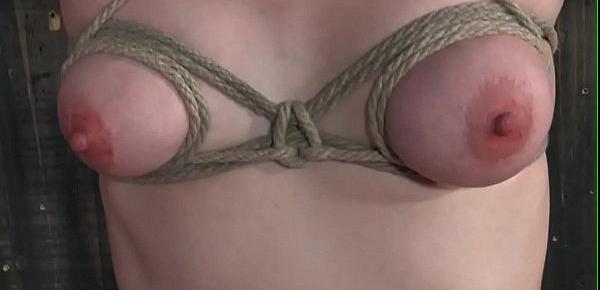  Roped submissive dildo fucked while tied up